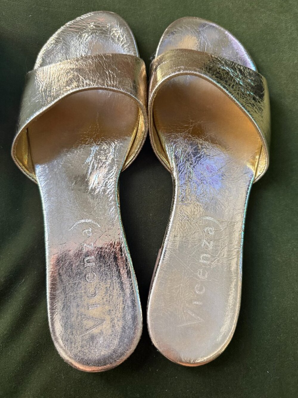 Anthropologie Vicenza Metallic Gold Leather Flat Slide Sandals EU 40
